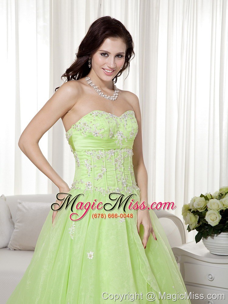 wholesale yellow green a-line sweetheart floor-length organza beading prom dress