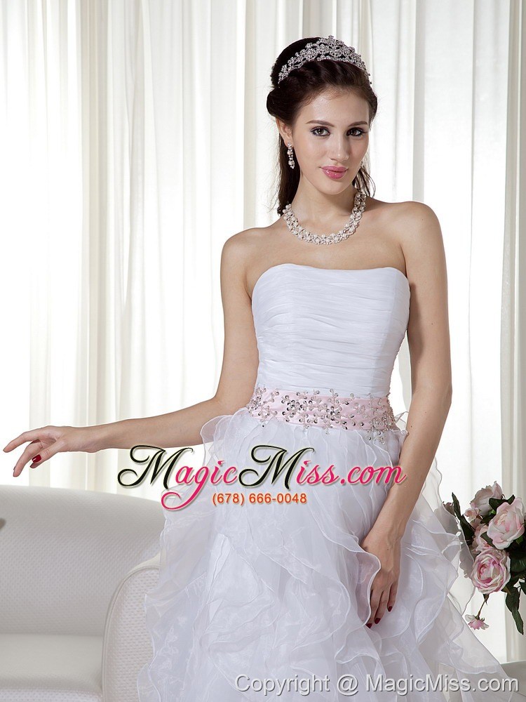 wholesale white a-line / princess stapless brush train organza beading prom dress