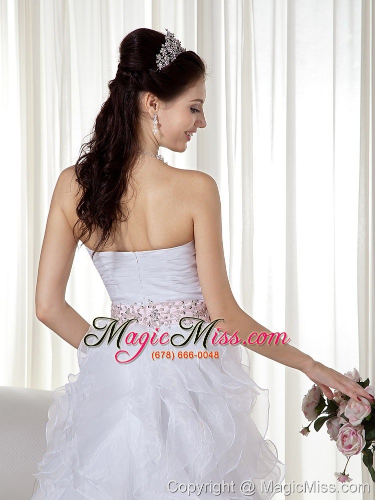 wholesale white a-line / princess stapless brush train organza beading prom dress