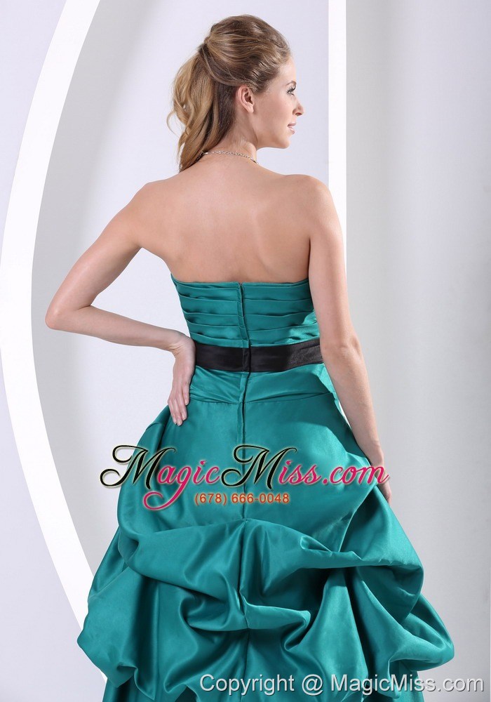 wholesale turquoise a-line hand made flower belt and ruch mother of the bride dress with pick-ups