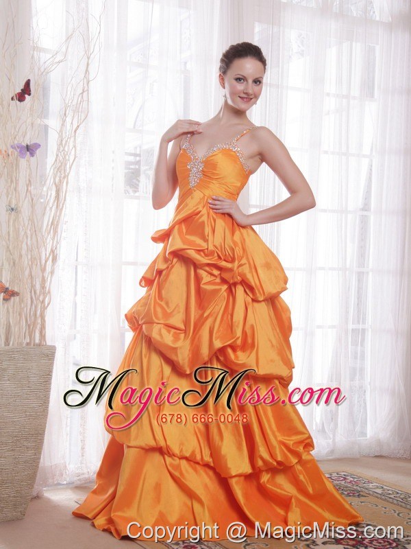 wholesale orange a-line / princess straps floor-length taffeta beading prom dress