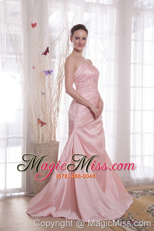 wholesale baby pink a-line / princess sweetheart floor-length taffeta beading prom dress
