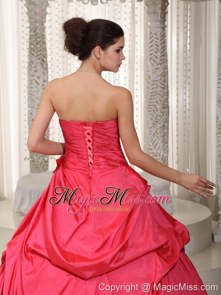 wholesale coral red a-line strapless floor-length taffeta beading prom / evening dress