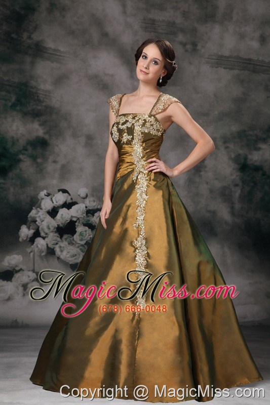 wholesale brown square taffeta prom / evening dress with appliques