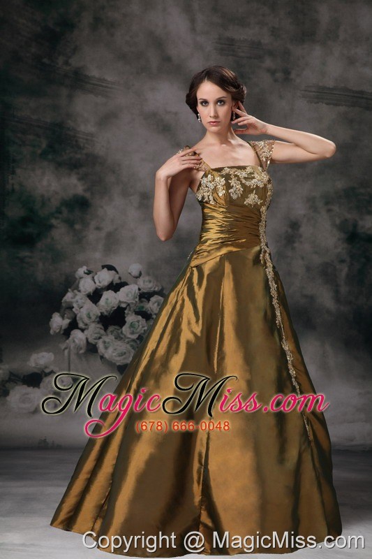 wholesale brown square taffeta prom / evening dress with appliques