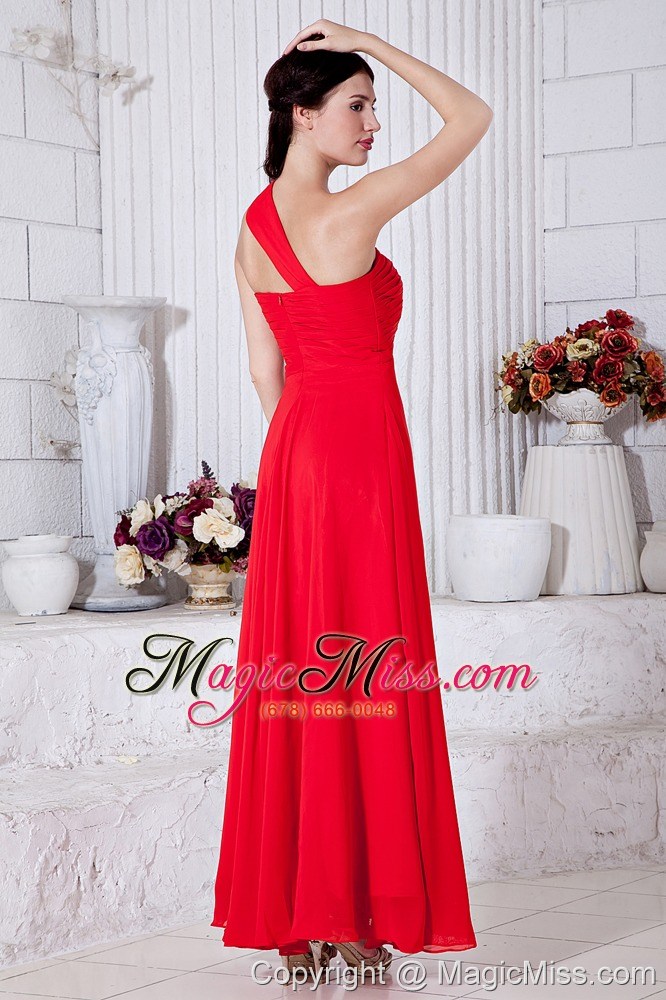 wholesale red empire one shoulder ruch prom / evening dress ankle-length chiffon