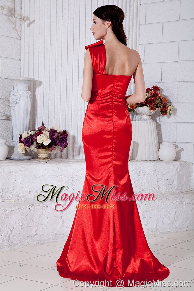 wholesale red mermaid one shoulder prom / evening dress beading brush train taffeta