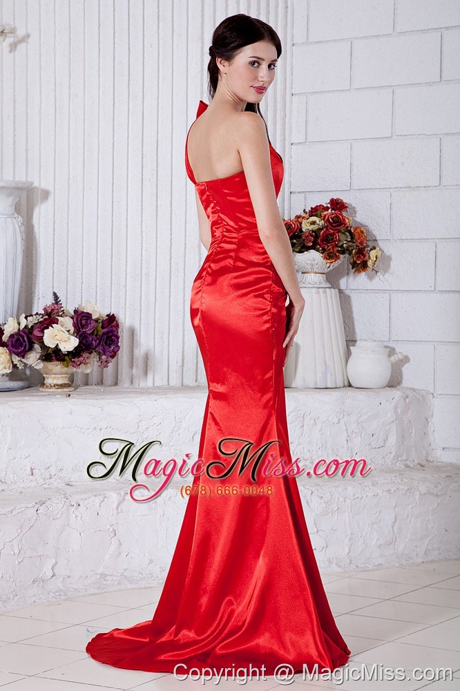 wholesale red mermaid one shoulder prom / evening dress beading brush train taffeta