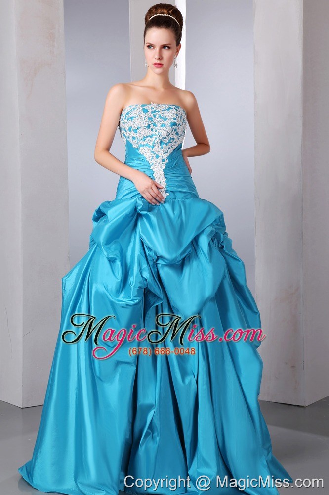 wholesale teal a-line strapless beading and appliques quinceanera dress floor-length taffeta