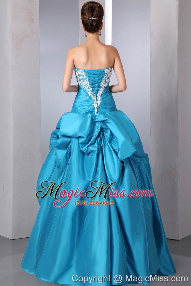 wholesale teal a-line strapless beading and appliques quinceanera dress floor-length taffeta