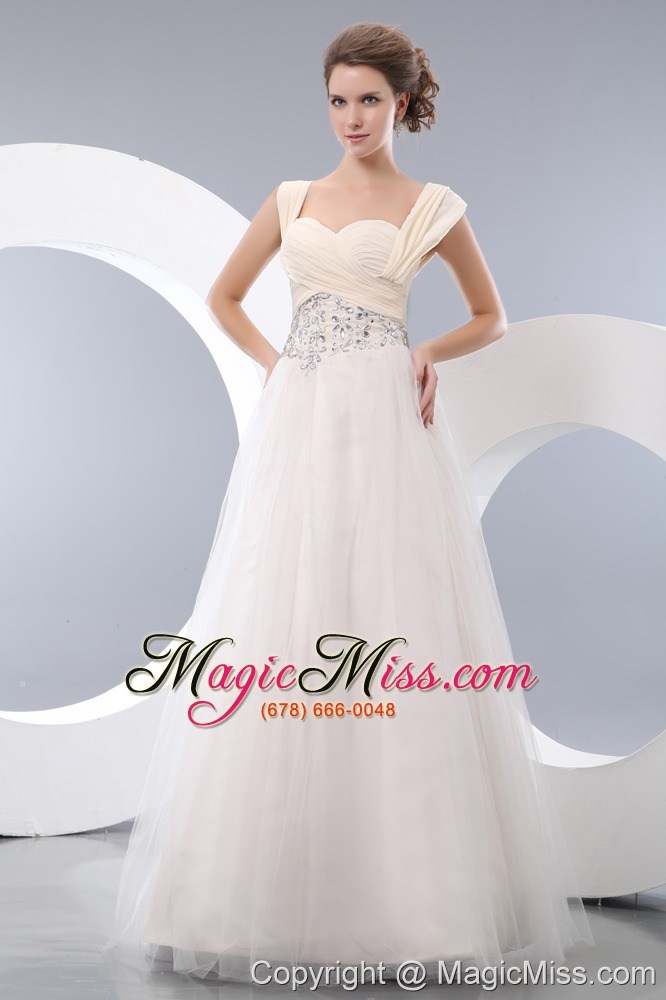 wholesale beautiful white a-line straps prom / evening dress tulle beading floor-length