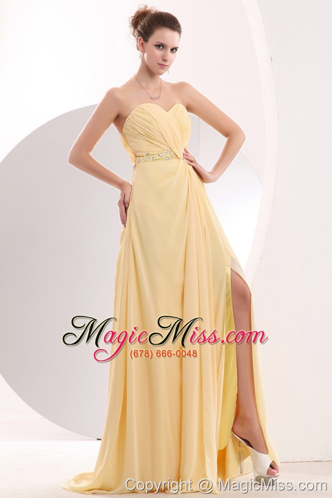 wholesale gorgeous light yellow prom / evening dress empire beading sweetheart brush train chiffon