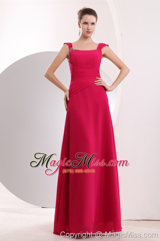 wholesale cheap hot pink straps beading bridesmaid dress empire floor-length chiffon