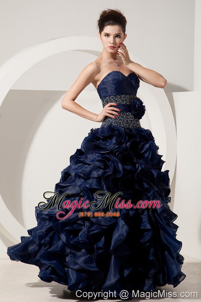 wholesale beautiful navy blue a-line / princess prom dress sweetheart beading floor-length organza