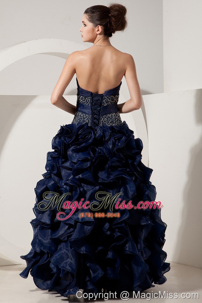 wholesale beautiful navy blue a-line / princess prom dress sweetheart beading floor-length organza