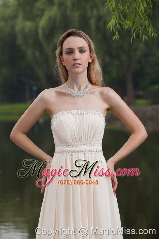 wholesale white empire strapless brush/sweep chiffon beading prom dress