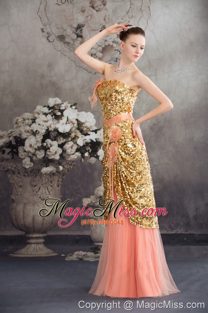 wholesale hand made flowers sequins strapless prom / evening dress