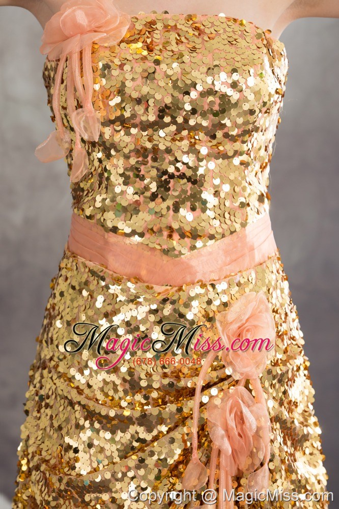wholesale hand made flowers sequins strapless prom / evening dress