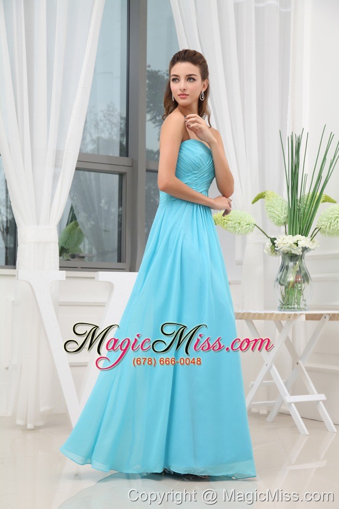 wholesale aqua blue ruching long empire prom dress