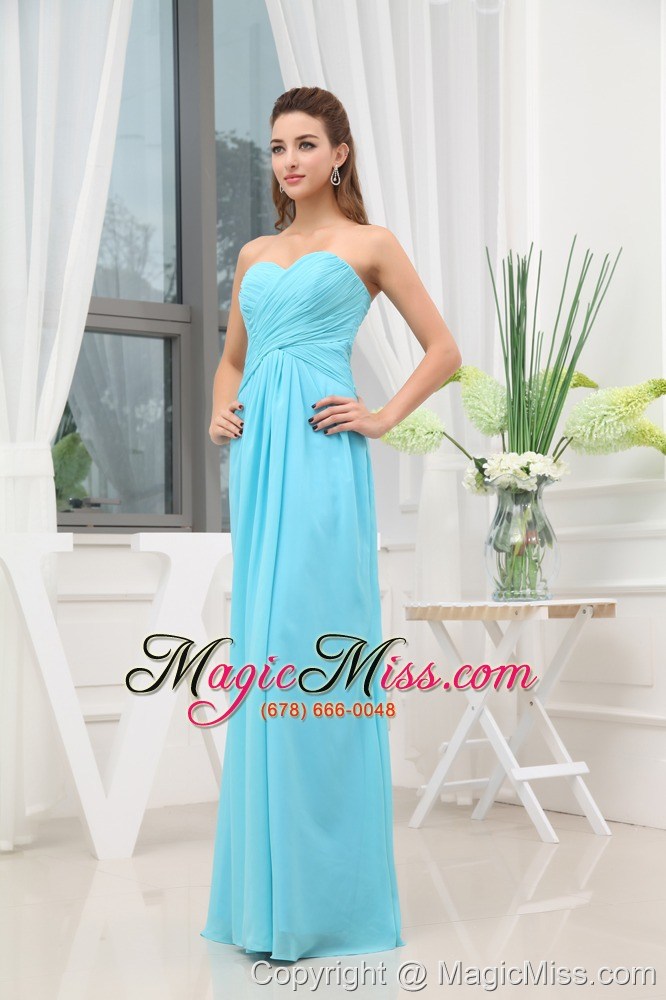 wholesale aqua blue ruching long empire prom dress