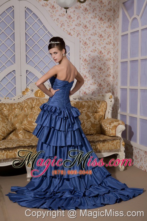 wholesale royal blue princess sweetheart high-low taffeta beading prom / evening dress