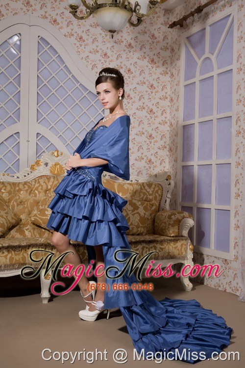 wholesale royal blue princess sweetheart high-low taffeta beading prom / evening dress