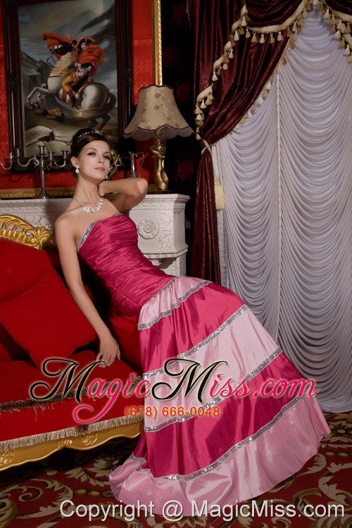 wholesale unique hot pink mermaid prom / evening dress strapless taffeta sequins brush train