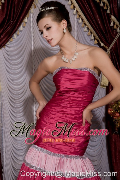 wholesale unique hot pink mermaid prom / evening dress strapless taffeta sequins brush train
