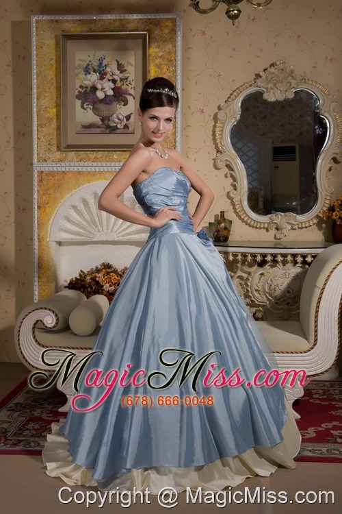 wholesale beautiful light blue and light yellow ball gown quinceanera dress sweetheart floor-length taffeta and organza beading