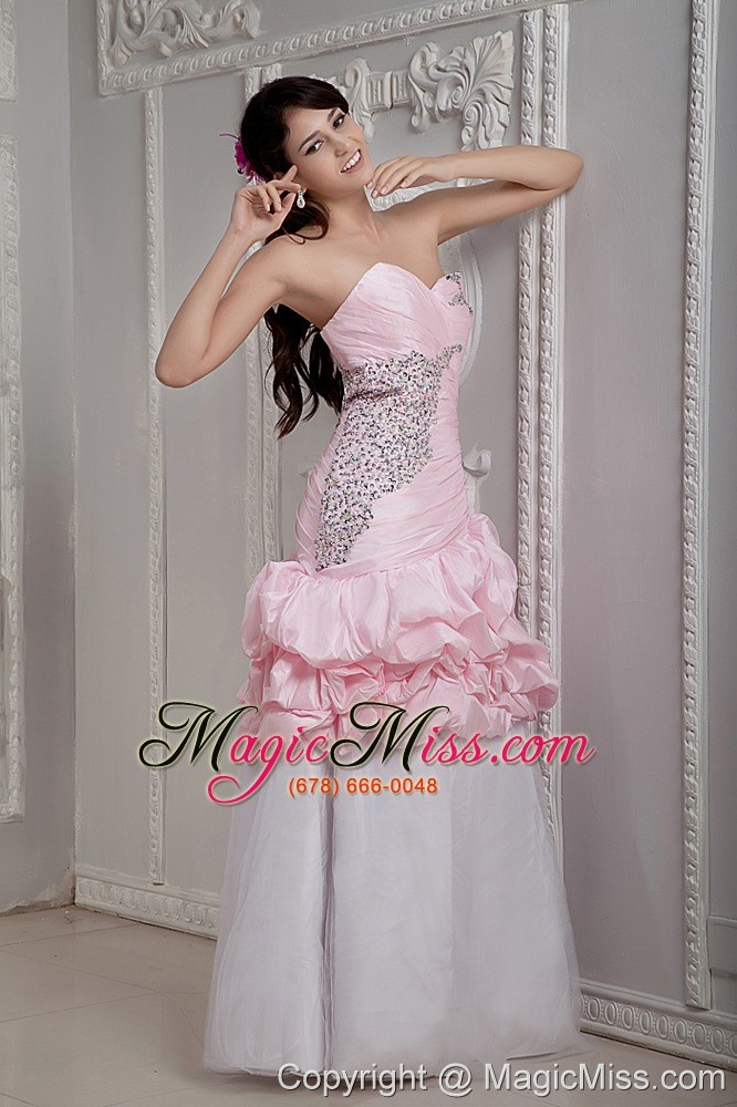 wholesale perfect baby pink and white prom dress mermaid sweetheart beading floor-length taffeta