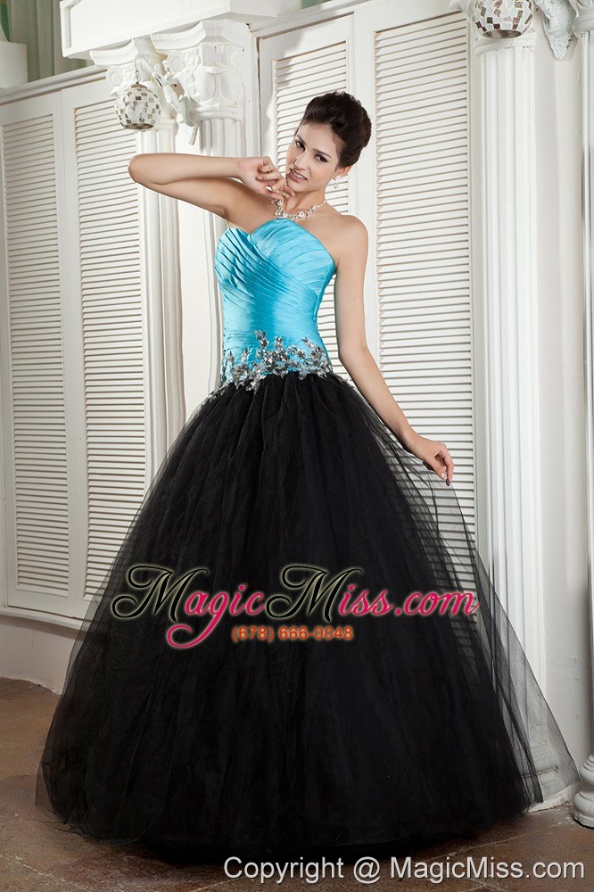 wholesale the brand new style baby blue and black a-line sweetheart prom dress tulle appliques floor-length