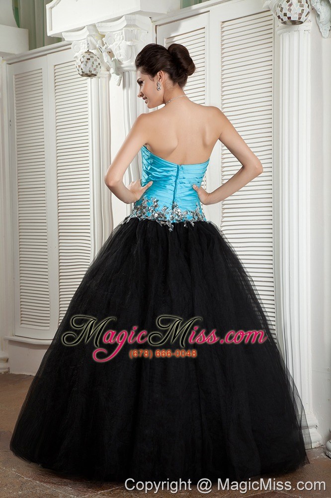 wholesale the brand new style baby blue and black a-line sweetheart prom dress tulle appliques floor-length