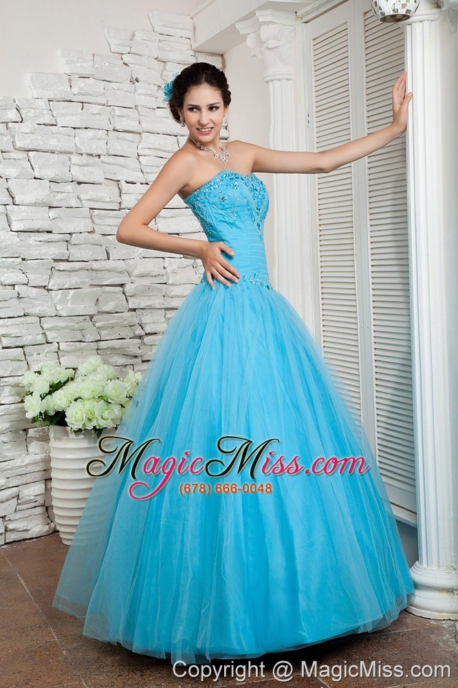 wholesale discount aqua blue a-line prom / evening dress sweetheart beading floor-length tulle