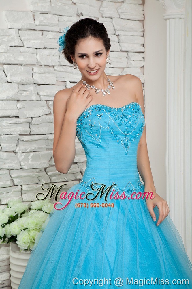 wholesale discount aqua blue a-line prom / evening dress sweetheart beading floor-length tulle