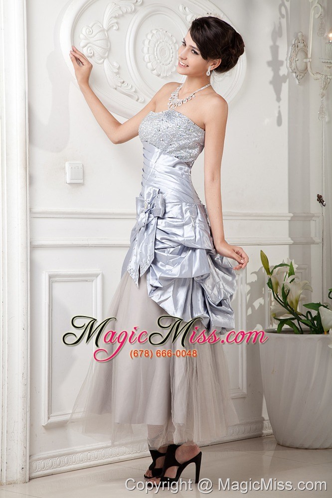 wholesale lilac column strapless ankle-length satin and tulle beading prom dress
