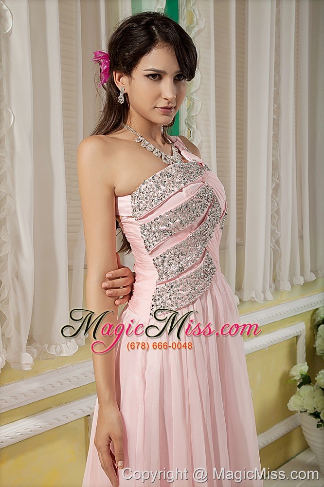 wholesale baby pink prom dress for custom made empire asymmertrical chiffon beading floor-length