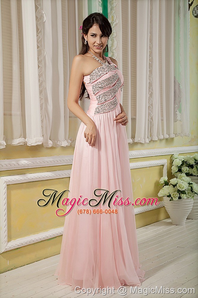 wholesale baby pink prom dress for custom made empire asymmertrical chiffon beading floor-length
