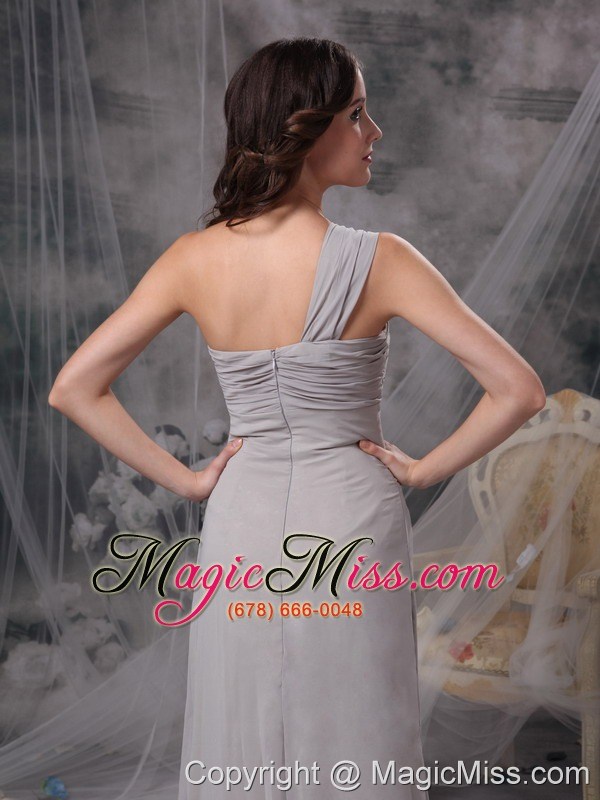 wholesale customize grey column one shoulder prom dress chiffon ruch floor-length
