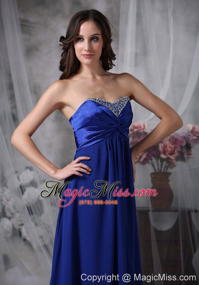 wholesale luxurious royal blue mother of the bride dress empire sweetheart beading chiffon and elastic woven satin floor-lenth