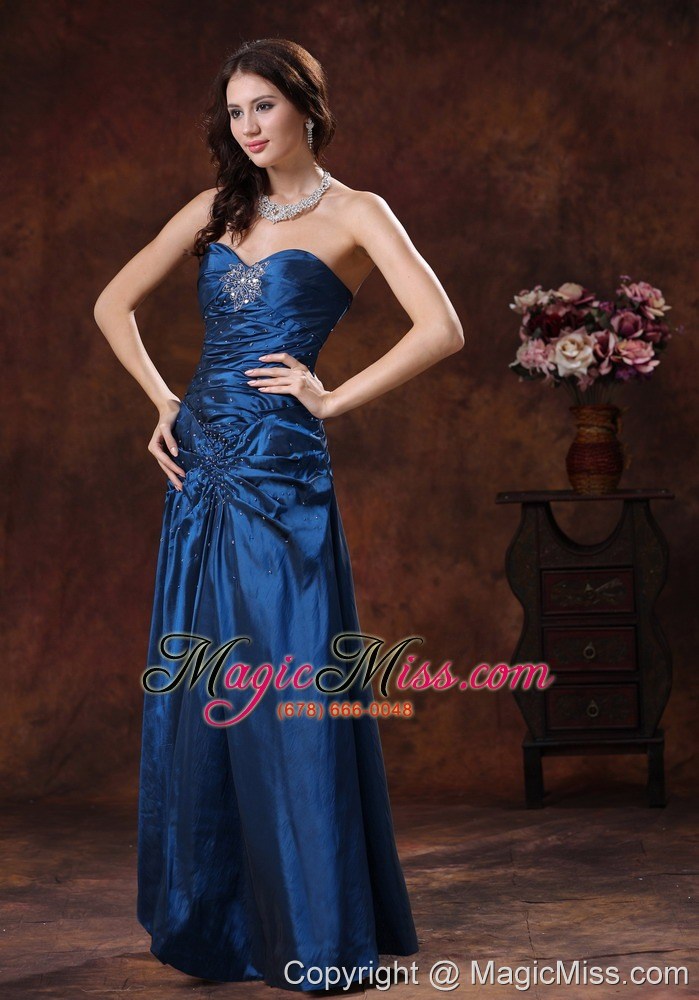 wholesale navy blue sweetheart prom dress with beaded decorate on taffeta in opelika alabama