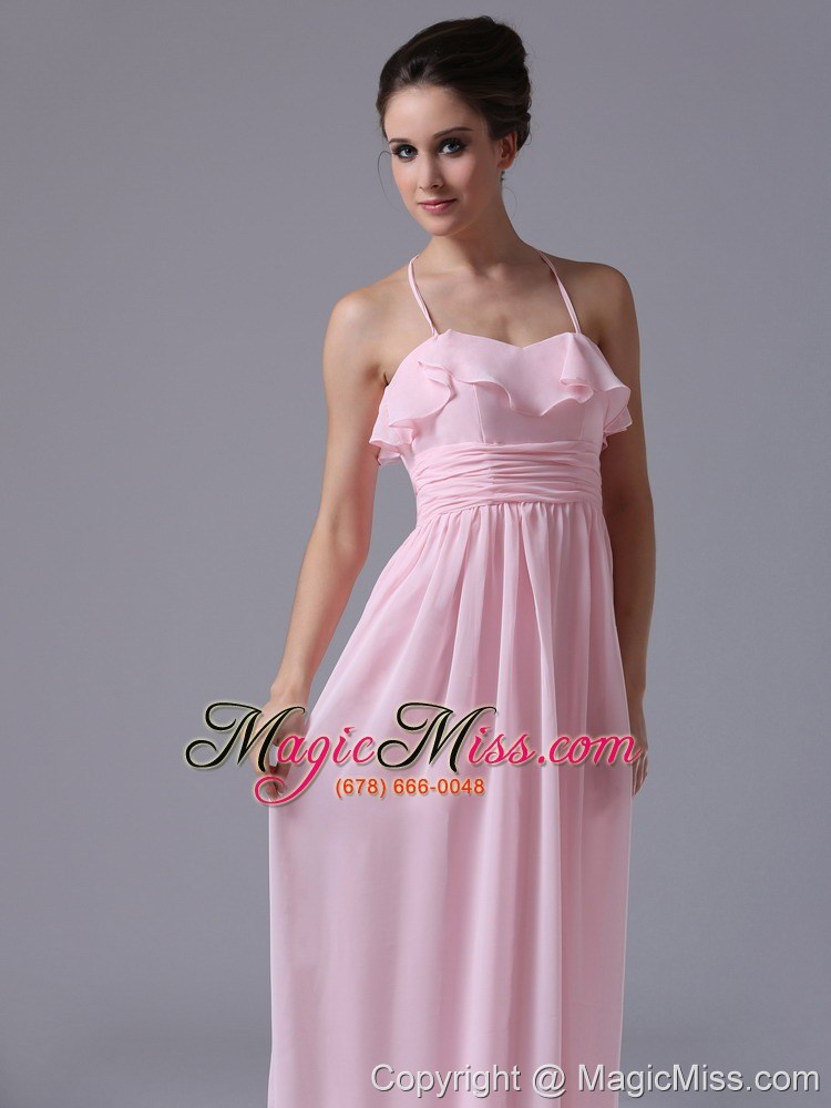 wholesale halter pink chiffon column 2013 prom dress with ruched