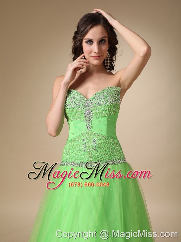 wholesale spring green a-line sweetheart floor-length taffeta and tulle beading prom dress