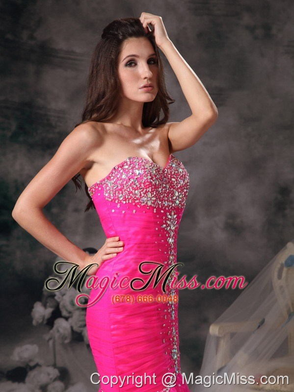 wholesale custom made hot pink prom / evening dress mermaid sweetheart organza beading floor-length