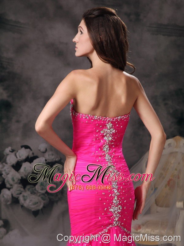 wholesale custom made hot pink prom / evening dress mermaid sweetheart organza beading floor-length