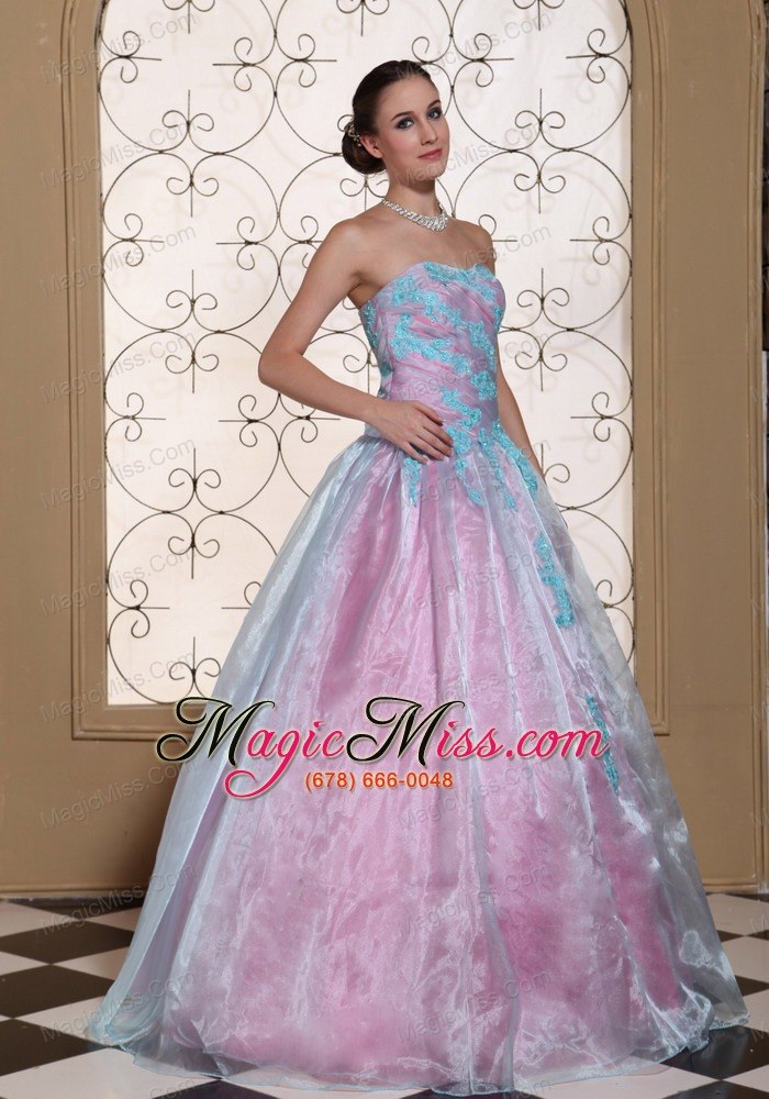wholesale light blue appliques on organza strapless lovely quinceanera dress for 2013
