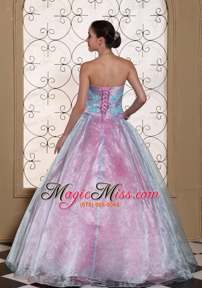 wholesale light blue appliques on organza strapless lovely quinceanera dress for 2013