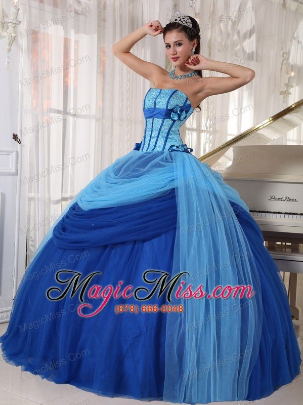 wholesale blue ball gown strapless floor-length tulle beading quinceanera dress