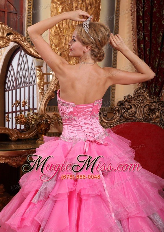 wholesale rose pink ball gown sweetheart floor-length organza beading quinceanera dress