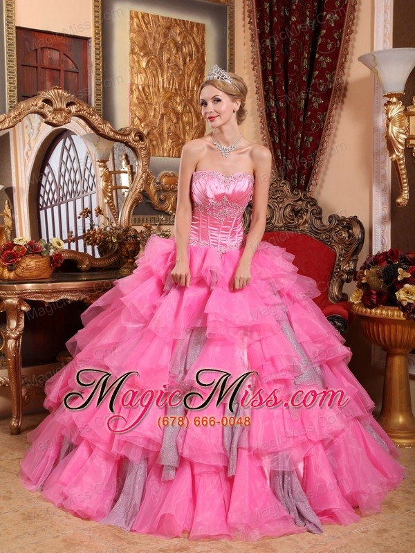 wholesale rose pink ball gown sweetheart floor-length organza beading quinceanera dress