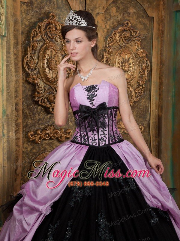 wholesale lavender ball gown strapless floor-length taffeta appliques quinceanera dress